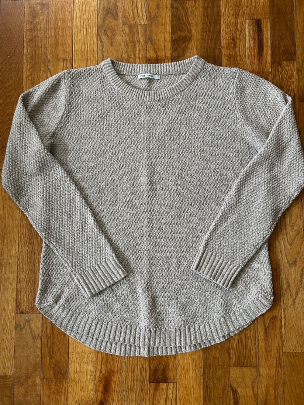 Pink Clover Neutral Beige Textured Crewneck Sweater Size Large